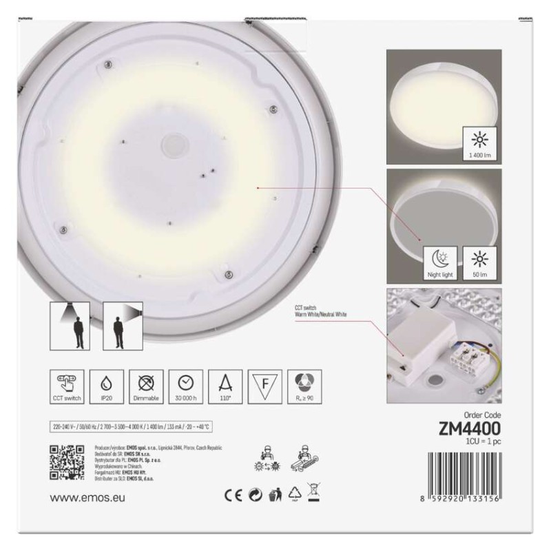 LED svetilo nadometno RORIokroglo, belo, 17W, nastavljiva CCT