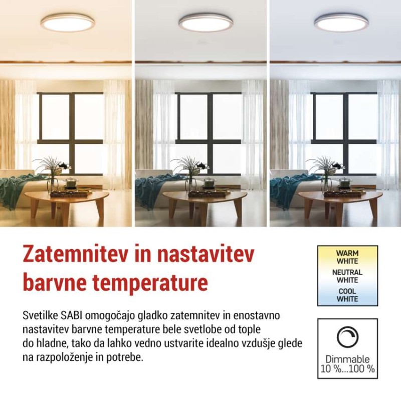 LED stropno svetilo SABI, okroglo, 30W, zatemnilno, nastavljiva CCT