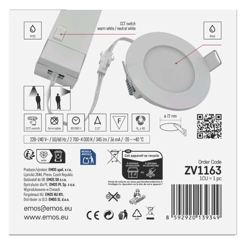 LED bodové svítidlo LORI 4,5W 345LM IP65 CCT bílá