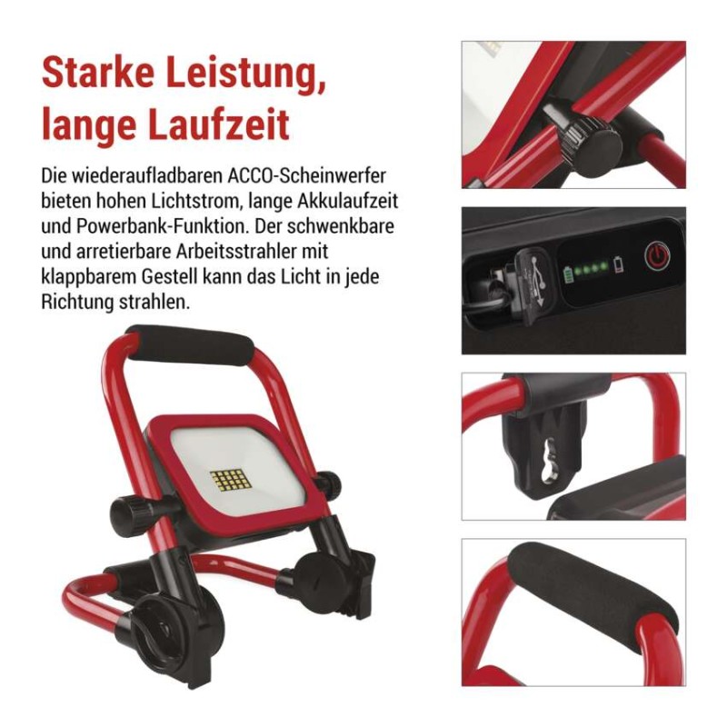 LED-Strahler ACCO, wiederaufladbar, tragbar, 20 W kaltweiss
