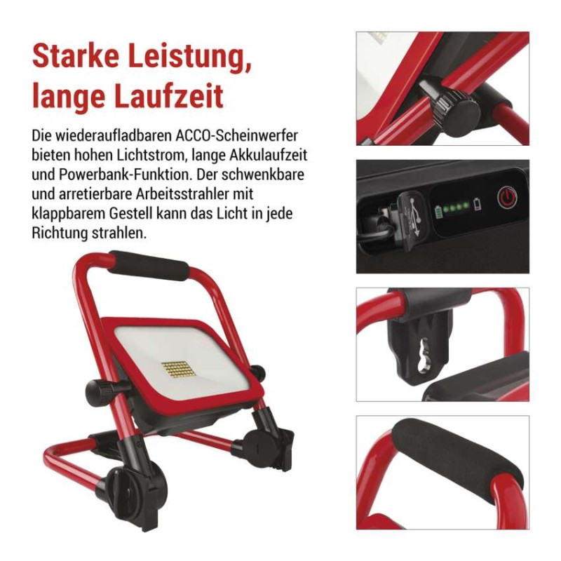 LED-Strahler ACCO, wiederaufladbar, tragbar, 35 W kaltweiss