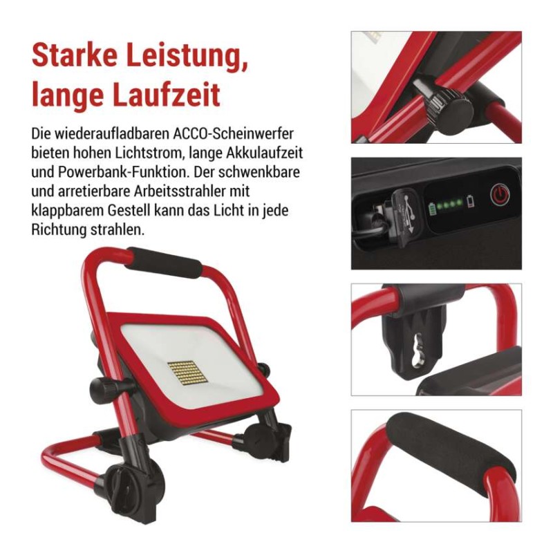 LED-Strahler ACCO, wiederaufladbar, tragbar, 50 W kaltweiss