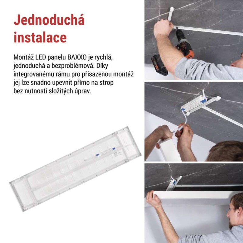 LED panel BAXXO 30×120, obdélníkový přisazený bílý, 36W, neutrální bílá
