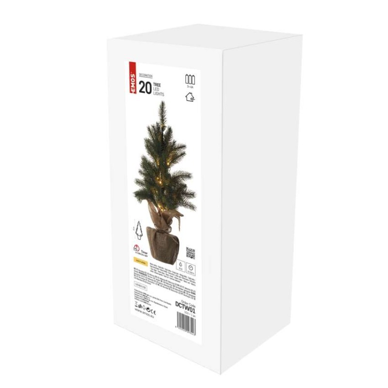 LED Ziemassvētku eglīte, 52 cm, 3x AA, lietošanai iekštelpās, silti balta, ar taimeru