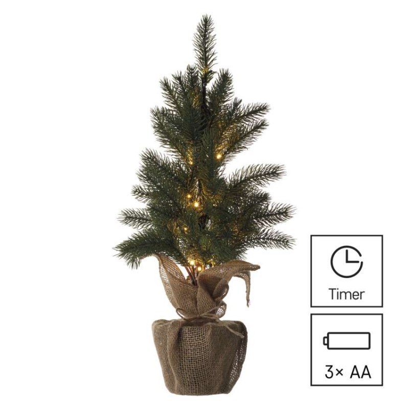LED Ziemassvētku eglīte, 52 cm, 3x AA, lietošanai iekštelpās, silti balta, ar taimeru