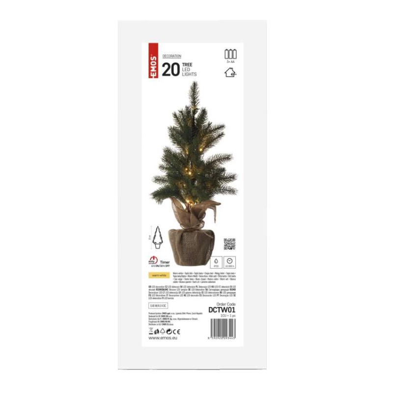 LED Ziemassvētku eglīte, 52 cm, 3x AA, lietošanai iekštelpās, silti balta, ar taimeru