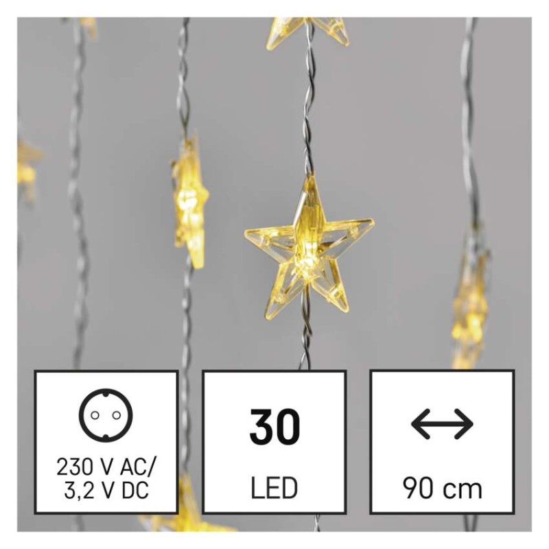 LED karácsonyi fényfüggöny – csillagok, 120x90 cm, beltéri, meleg fehér, időzítő
