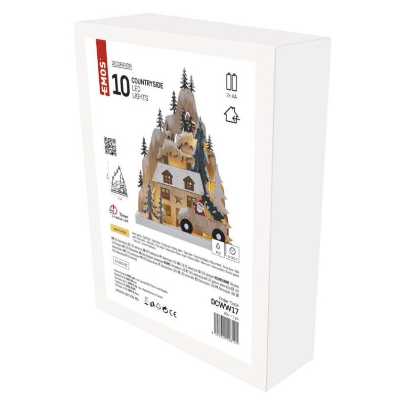 LED karácsonyi tájkép, fa, 22 cm, 2x AA, beltéri, meleg fehér, időzítő