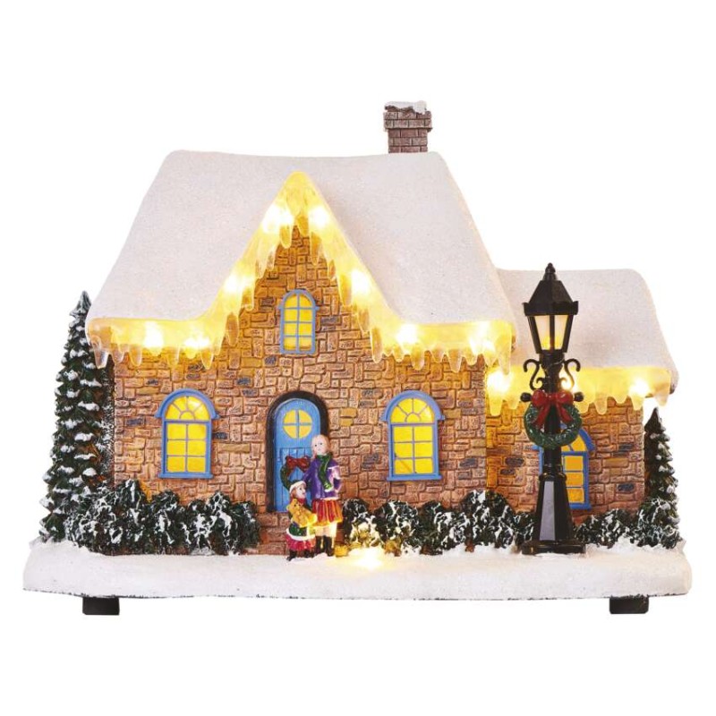 LED vianočný domček, 20,5 cm, 3x AA, vnút., teplá biela