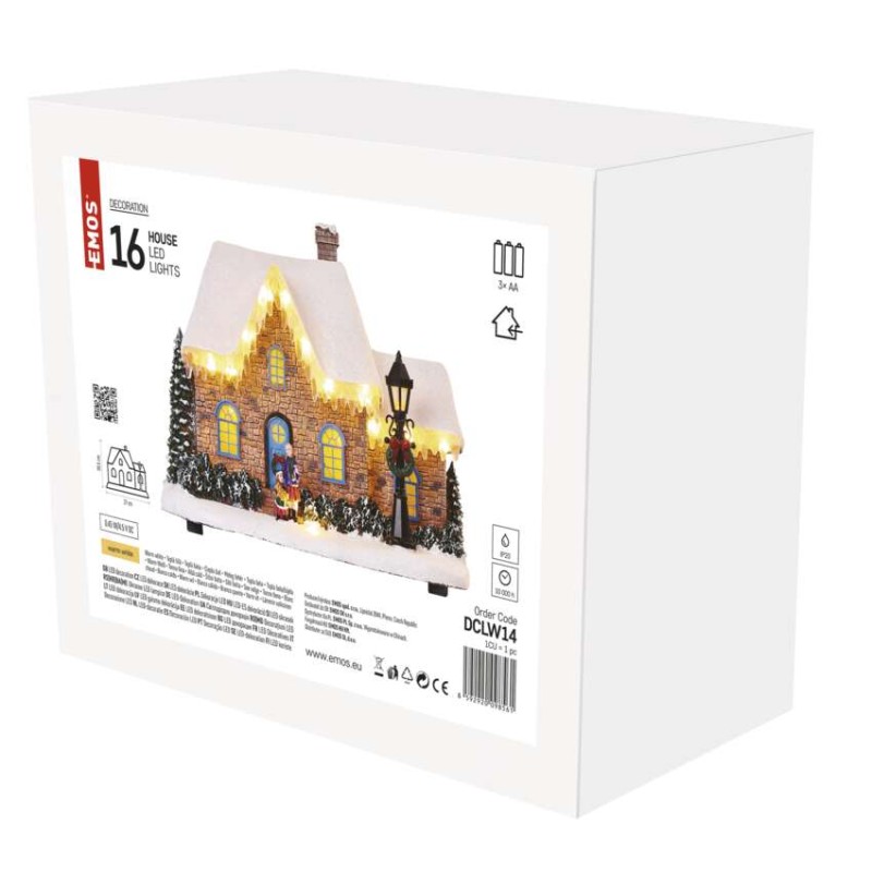 LED vianočný domček, 20,5 cm, 3x AA, vnút., teplá biela