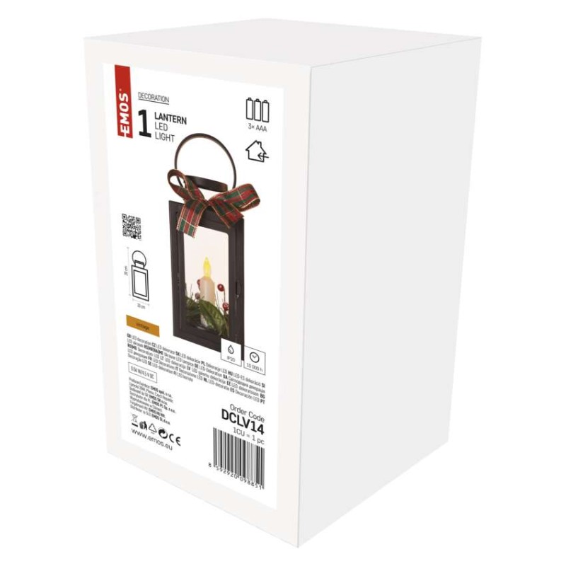 LED Deko – Weihnachtslaterne mit Kerze, schwarz, 20 cm, 3x AAA, Innen, Vintage