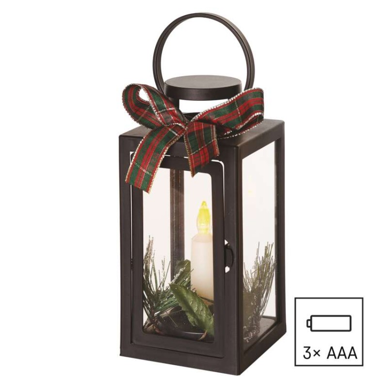 LED Deko – Weihnachtslaterne mit Kerze, schwarz, 20 cm, 3x AAA, Innen, Vintage