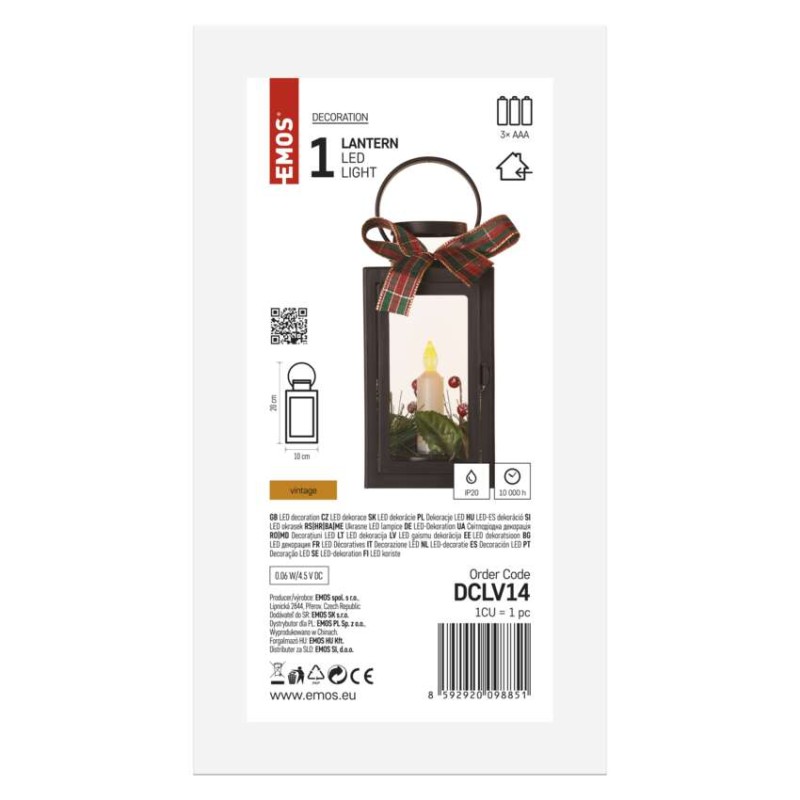 LED Deko – Weihnachtslaterne mit Kerze, schwarz, 20 cm, 3x AAA, Innen, Vintage