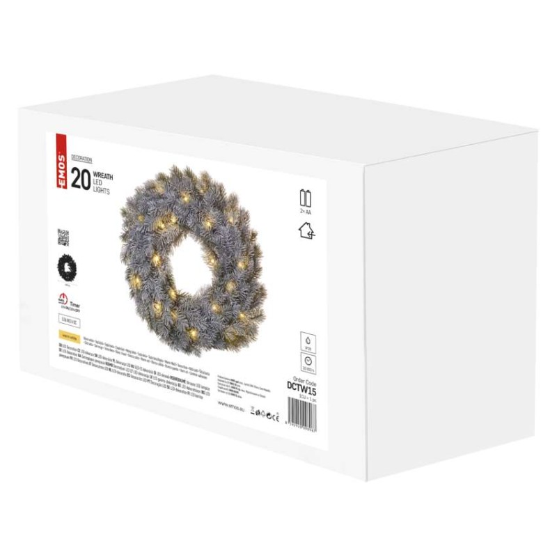 LED dekorácia – adventný veniec, 40 cm, 2x AA, vnútorný, teplá biela, časovač