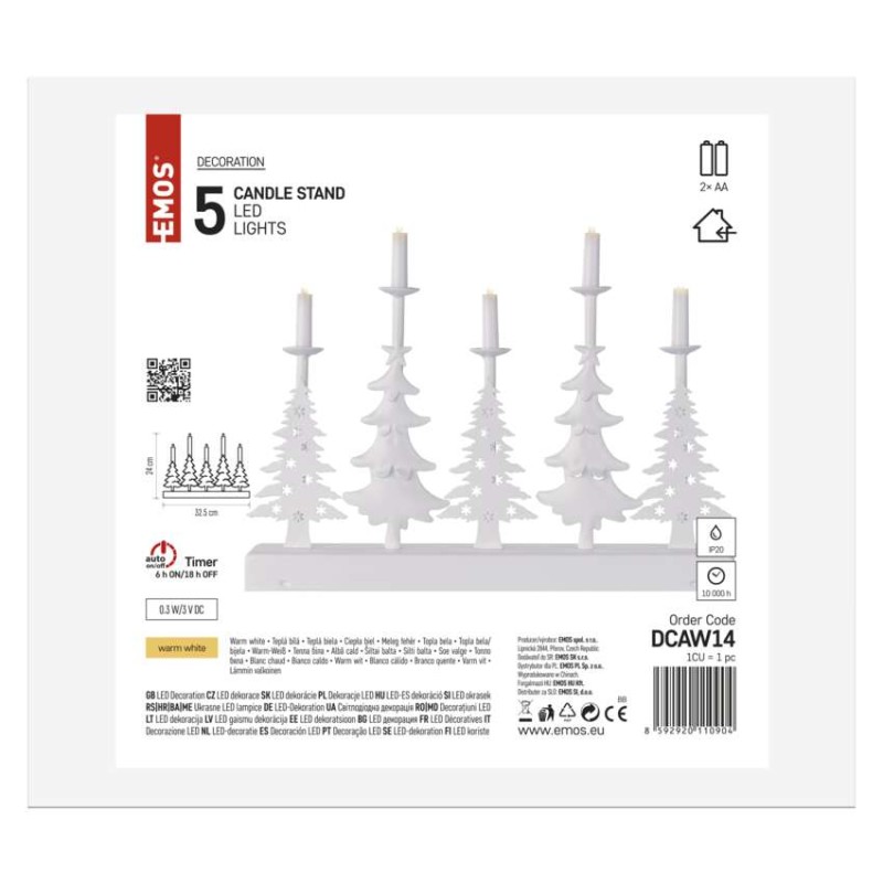 Dekoracje - świecznik 5 LED - choinki świątecz, 24 cm 2x AA biały ciepła biel, IP20, timer