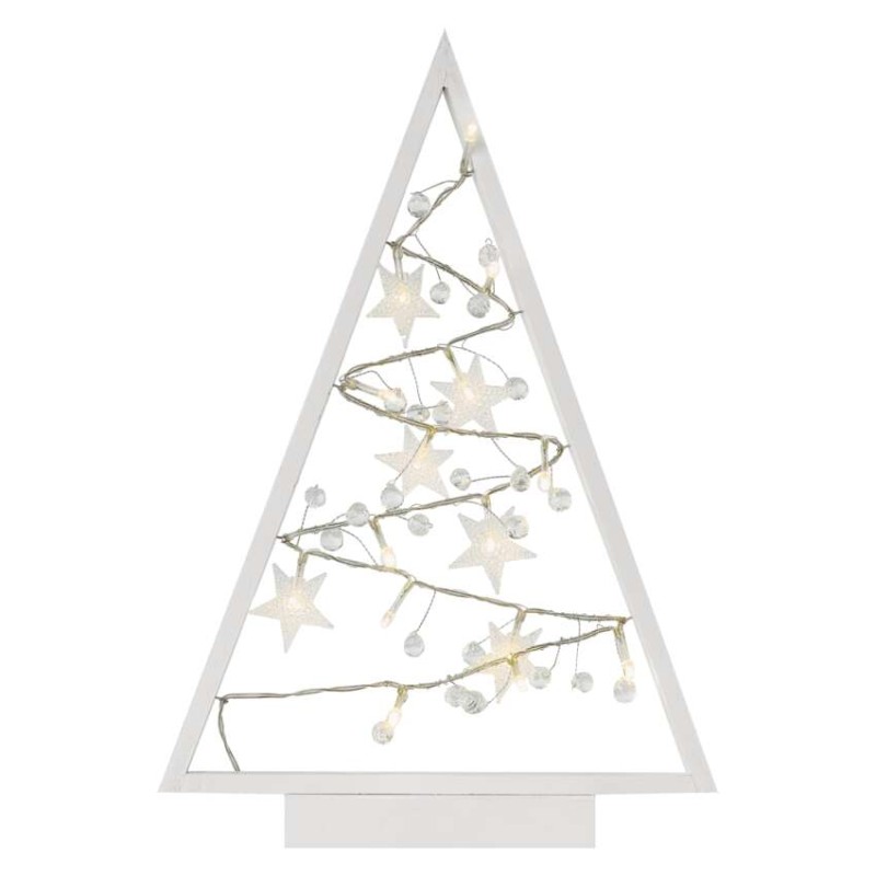 LED Deko – Beleuchteter Baum mit Ornamenten, 40 cm, 2x AA, Innen, warmweiss, Timer