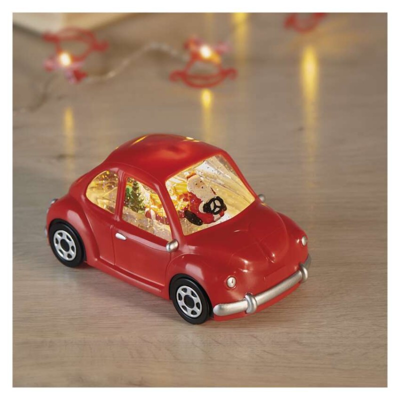 LED-dekoratsioon – auto jõulumehega, 10 cm, 3x AA, tuppa, soe valge, ajasti