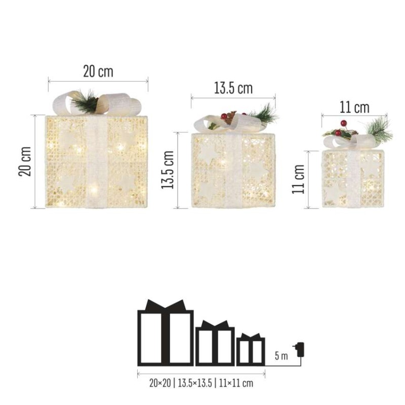 LED Geschenke mit Ornament, 3 Größen, Innen, warmweiss
