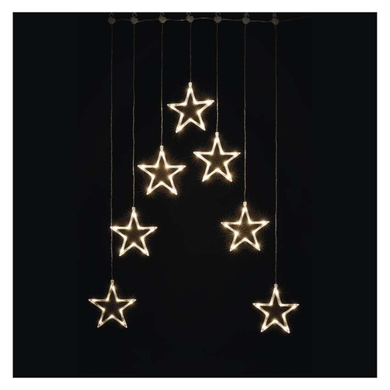 LED vianočný záves – 7 hviezd, 67x125 cm, vnútorný, teplá biela