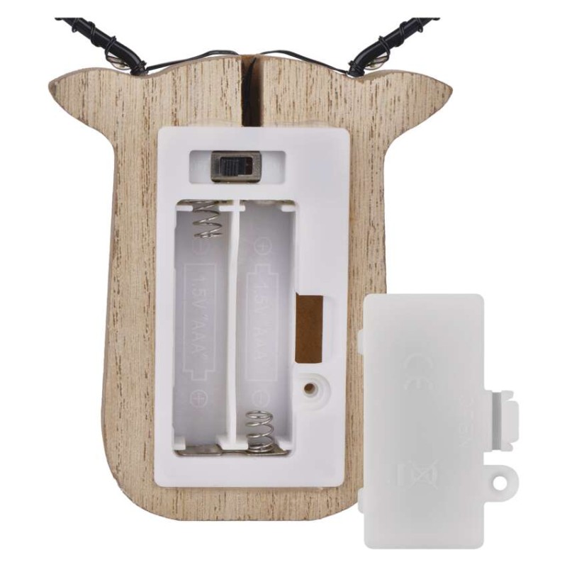 LED Holzdekoration –ren, 16 cm, 2x AAA, innen, warmweiß, Zeitschaltuhr,12 Stk.,display box