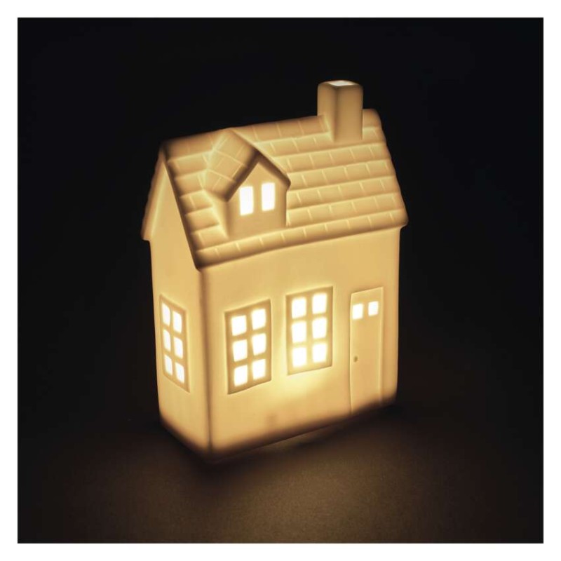 LED keramický domeček, 18 cm, 1x CR2032, vnitřní, teplá bílá, časovač