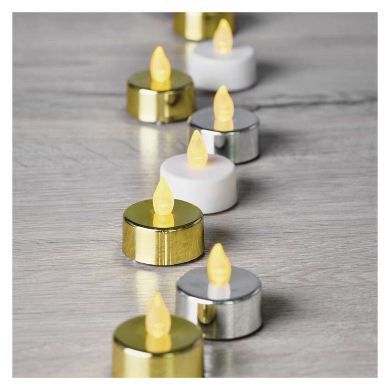 LED Dekoration – 6x Teelicht gold, 6x CR2032, Innen, Vintage