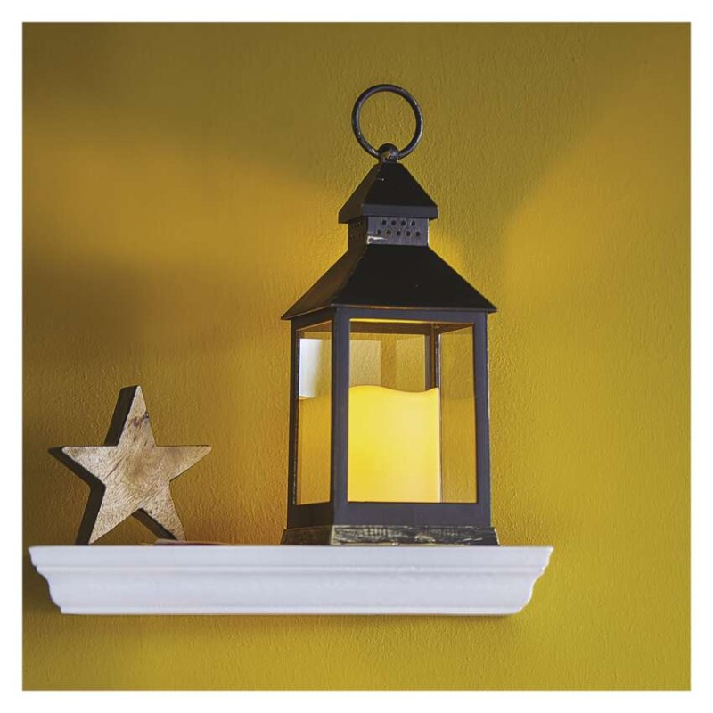 LED Dekoration – Laterne antik schwarz blinkend, 3x AAA, Innen, Vintage, Timer