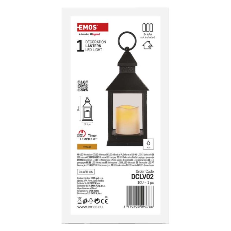 LED Dekoration – Laterne antik schwarz blinkend, 3x AAA, Innen, Vintage, Timer