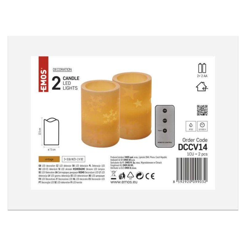 LED dekoráció – 2x viasz gyertya, 12,5 cm, 2x AA, távirányító, időzítő