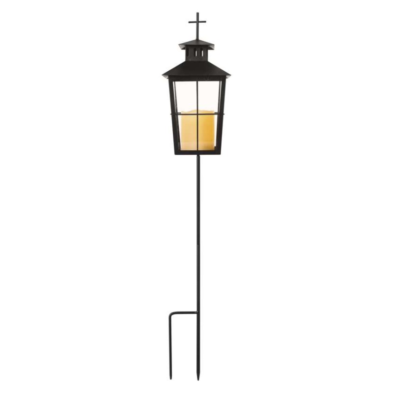 Lampion cmentarny LED, czarny, metalowy, 3x AAA, IP44
