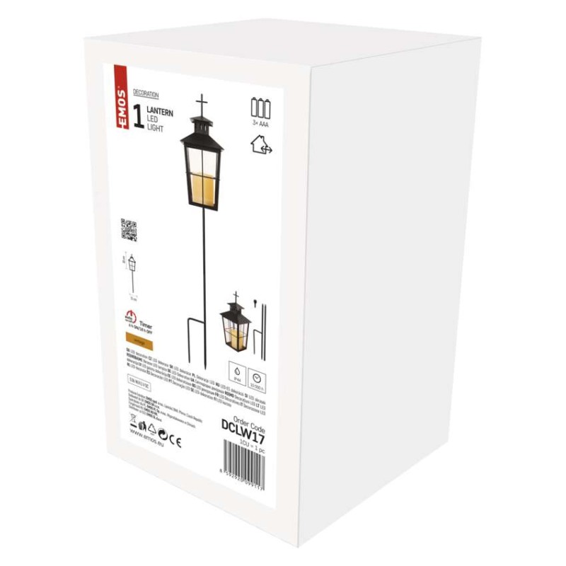 Lampion cmentarny LED, czarny, metalowy, 3x AAA, IP44