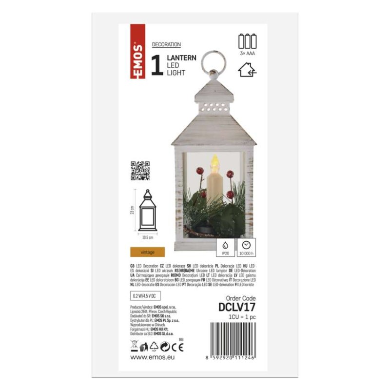 LED dekoracija – božična laterna s svečko, 23 cm, 3x AAA, notranja, vintage