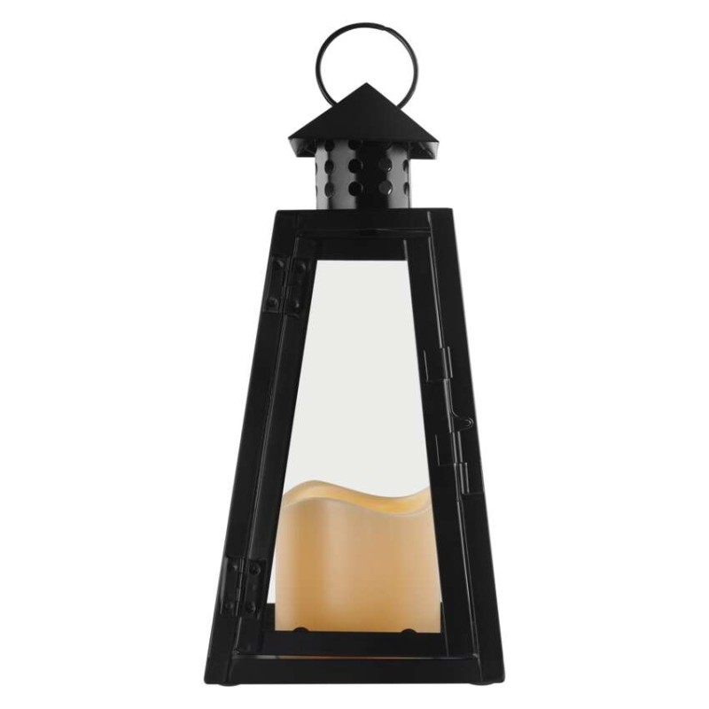 LED Laterne schwarz, eckig, 26,5 cm, 3x AAAInnen, Vintage