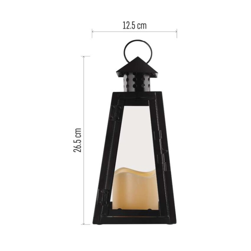 LED Laterne schwarz, eckig, 26,5 cm, 3x AAAInnen, Vintage