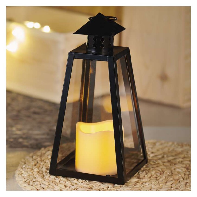 LED Laterne schwarz, eckig, 26,5 cm, 3x AAAInnen, Vintage