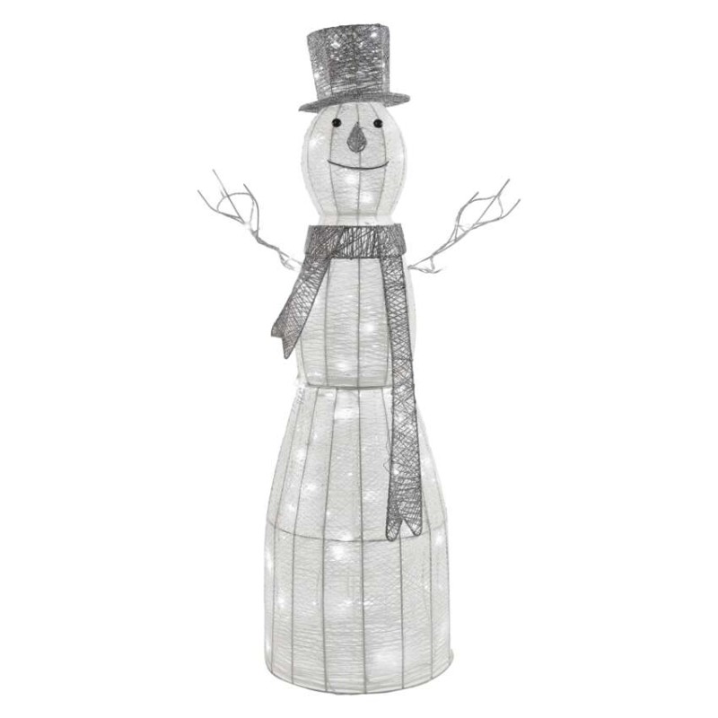 LED Weihnachts-Schneemann Rattan, 124 cm, Innen, Kaltweiß, Timer