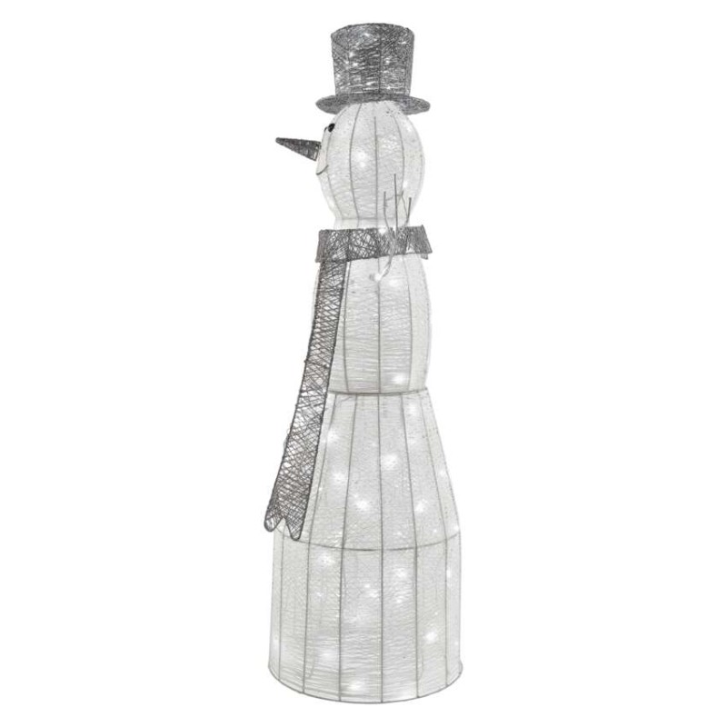 LED Weihnachts-Schneemann Rattan, 124 cm, Innen, Kaltweiß, Timer
