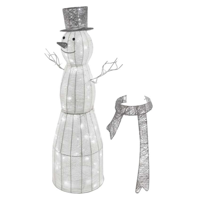 LED Weihnachts-Schneemann Rattan, 124 cm, Innen, Kaltweiß, Timer