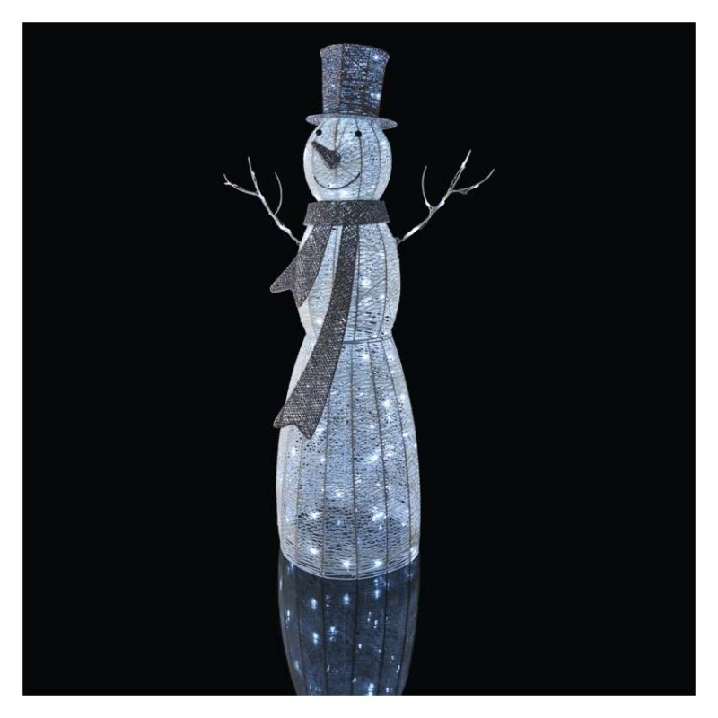 LED Weihnachts-Schneemann Rattan, 124 cm, Innen, Kaltweiß, Timer