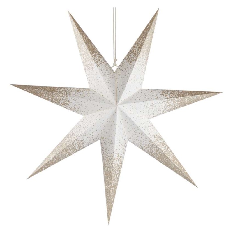 LED Papierstern zum Aufhängen mit goldenem Glitzer an den Rändern, weiß, 60 cm, Innen