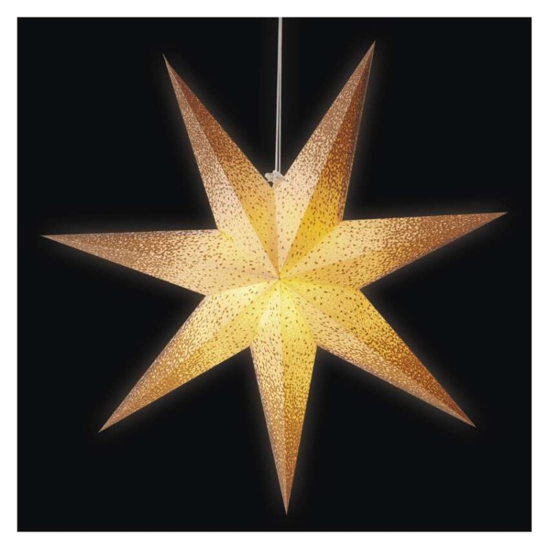 LED Papierstern zum Aufhängen mit goldenem Glitzer an den Rändern, weiß, 60 cm, Innen