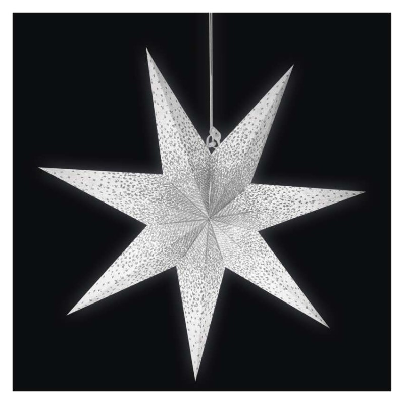LED Papierstern zum Aufhängen mit silbernem Glitzer in der Mitte, weiß, 60 cm, Innen