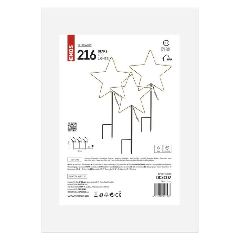 Dekoracja ogrodowa - 3x216 LED świecące wbijane gwiazdy, zimna biel, IP44