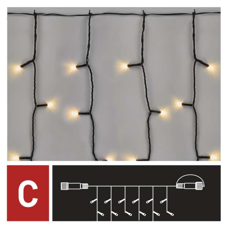 Standard LED Verbindungskette – Vorhang, 1x2 m, Außen, warm-weiß