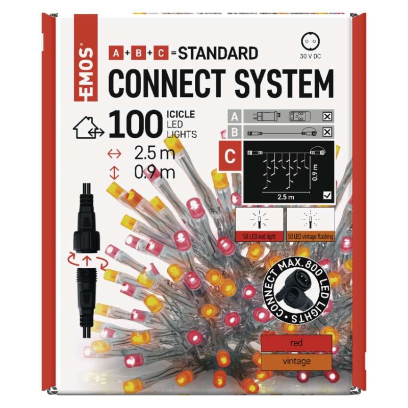 Standard LED spojovacia reťaz pulzujúca – cencúle, 2,5 m, vonkajšia, červená/vintage