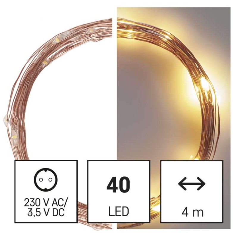 LED Weihnachtliche Nano-Kette kupferfarben, 4 m, Außen und Innen, warm-weiß, Timer