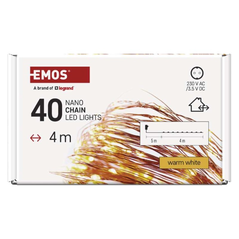 LED Weihnachtliche Nano-Kette kupferfarben, 4 m, Außen und Innen, warm-weiß, Timer
