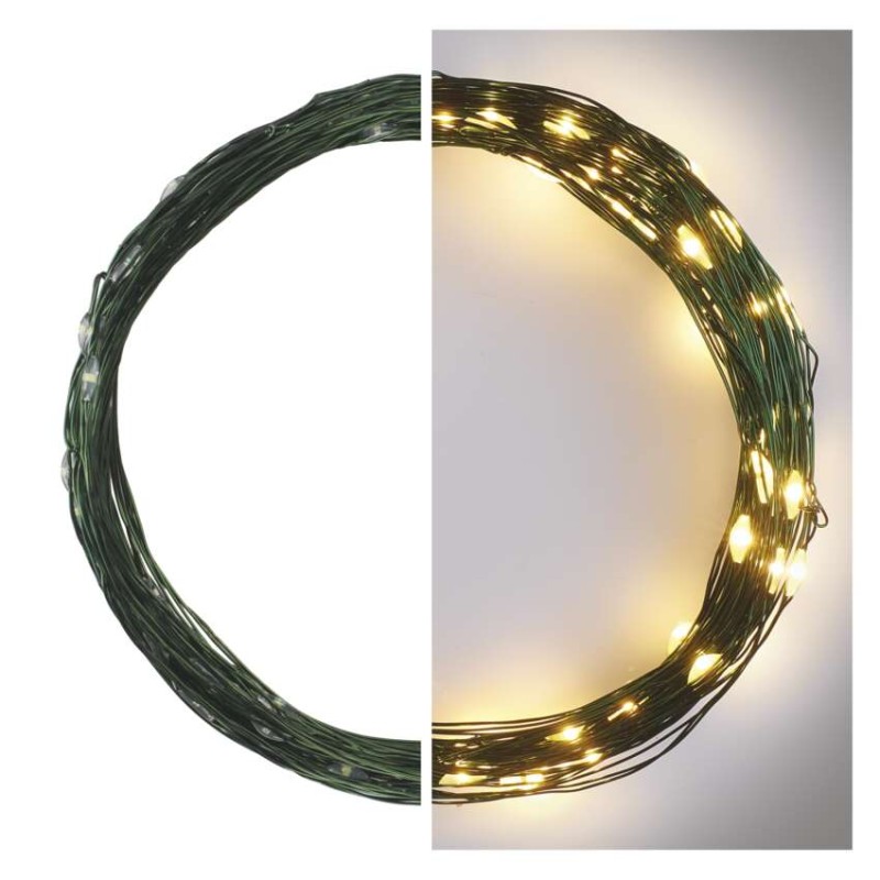 LED Ziemassvētku nano virtene, zaļa, 7,5 m, liet. ārā un iekštelpās, silti balta, ar taim.