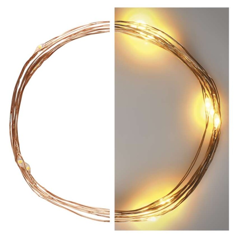 LED Weihnachtliche Nano-Kette, 1,9 m, 2x AA, Innen, warm-weiß, Timer