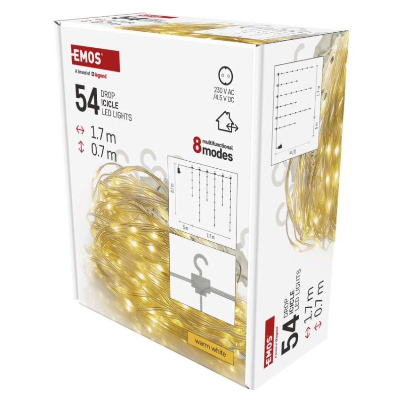 LED Weihnachtliche Drop-Kette – Eiszapfen, 1,7 m, Außen und Innen, warm-weiß, Programme
